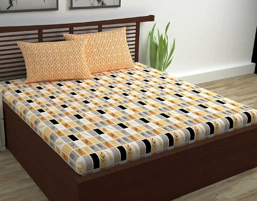 Divine Casa 144 TC Cotton Bedsheet for Double Bed with 2 Pillow Cover 