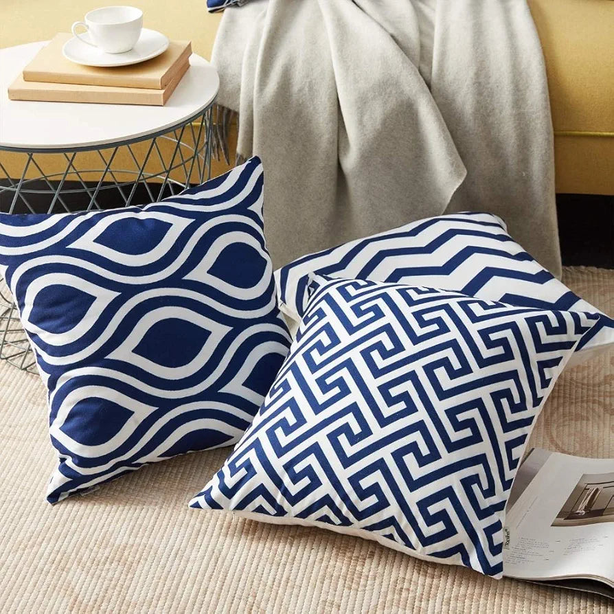 AEROHAVEN Satin 150TC Cushion Covers , 16x16 Inch, 40x40 cm, Blue , Set of 6 Piece