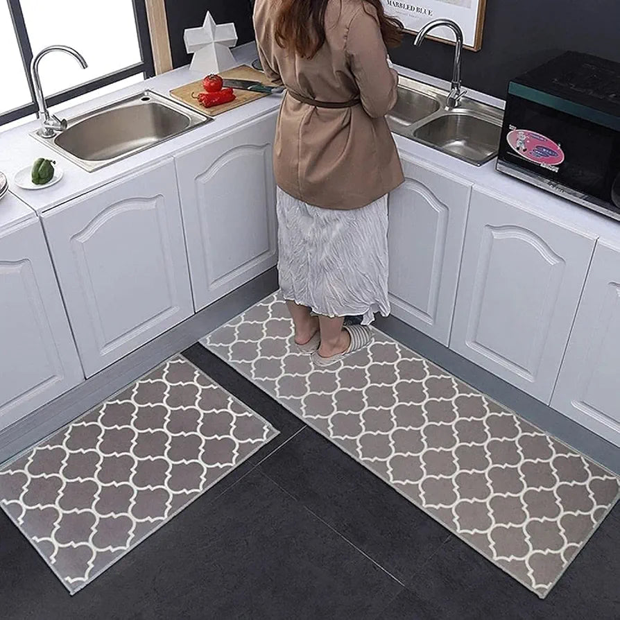 ishro home Soft Velvet Kitchen Mats For Floor Anti Slip Waterproof | Set Of 2 Pcs| Non-Skid, Soft Absorbent Rectangular Rugs For Kitchen, Laundry, Hallway|137X45Cm, 45X71Cm| 4Mm Thickness, Multicolor