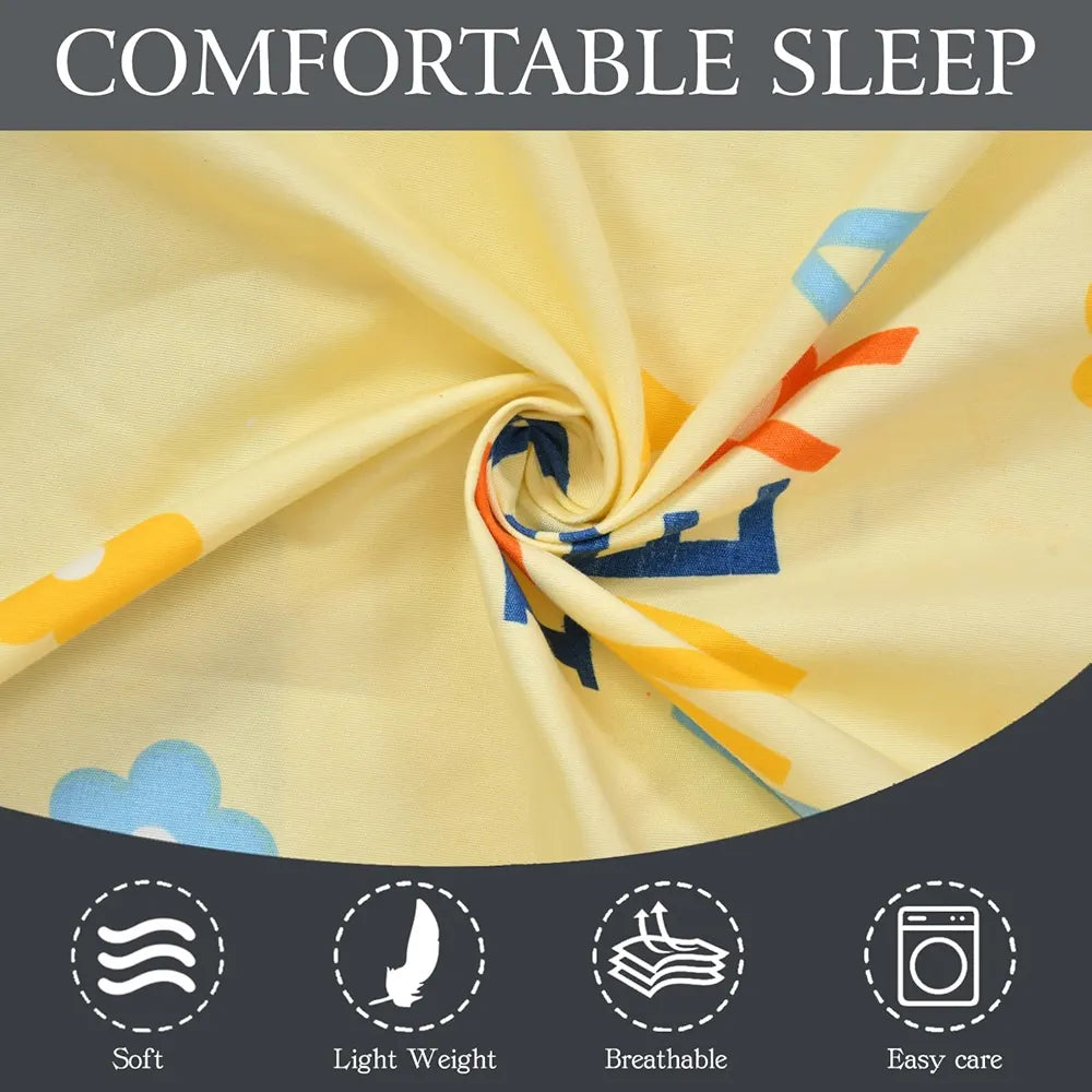 FRESH FROM LOOM Glace Cotton Wrinkle Free Soft Hypoallergenic Elastic Fitted Bed Sheet|Cartoon Printed|Bedsheet For Kids Room|Dino),144 Tc,Multicolor,Double Bed