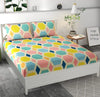 The Home Style Cotton Feel Glace Elastic Fitted Printed Double Bed King Size Bedsheet With 2 Pillow Cover Pastel Palette