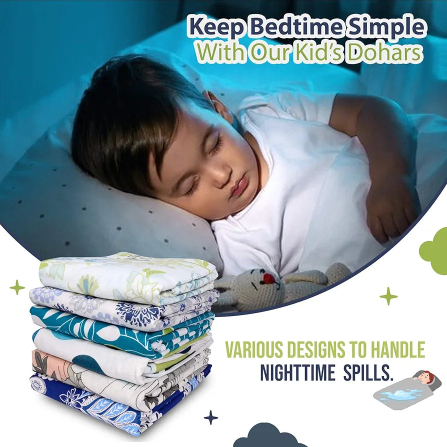 Divine Casa Floret 100% Cotton Single Kids Dohar | 120 GSM | Soft & Lightweight Throw Blanket | Cozy & Breathable Bedding | All-Season Comfort | 140 x 100 CM, Green Blue