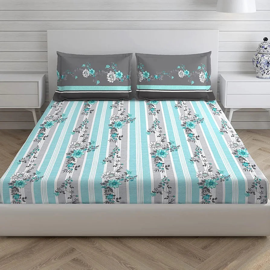 Layers Pavia 100% Cotton Bedsheet Set for All Seasons - Lightweight, Moisture Absorbent, Machine Washable & Easy to Care - Gift for Housewarming & More - 104 TC - Queen Size 