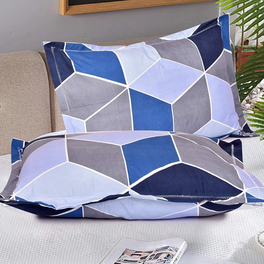 THE HOME STYLE Cotton Feel Glace Cotton All Around Elastic Fitted Printed Queen Size Double Bed Bedsheet With 2 Pillow Cover,300 TC