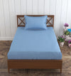 Trance Home Linen 100% Cotton 78x36 inch Single Fitted 200TC Satin Stripe Elastic Fitted Bedsheet with 1 Pillow Covers Colour Sky Blue