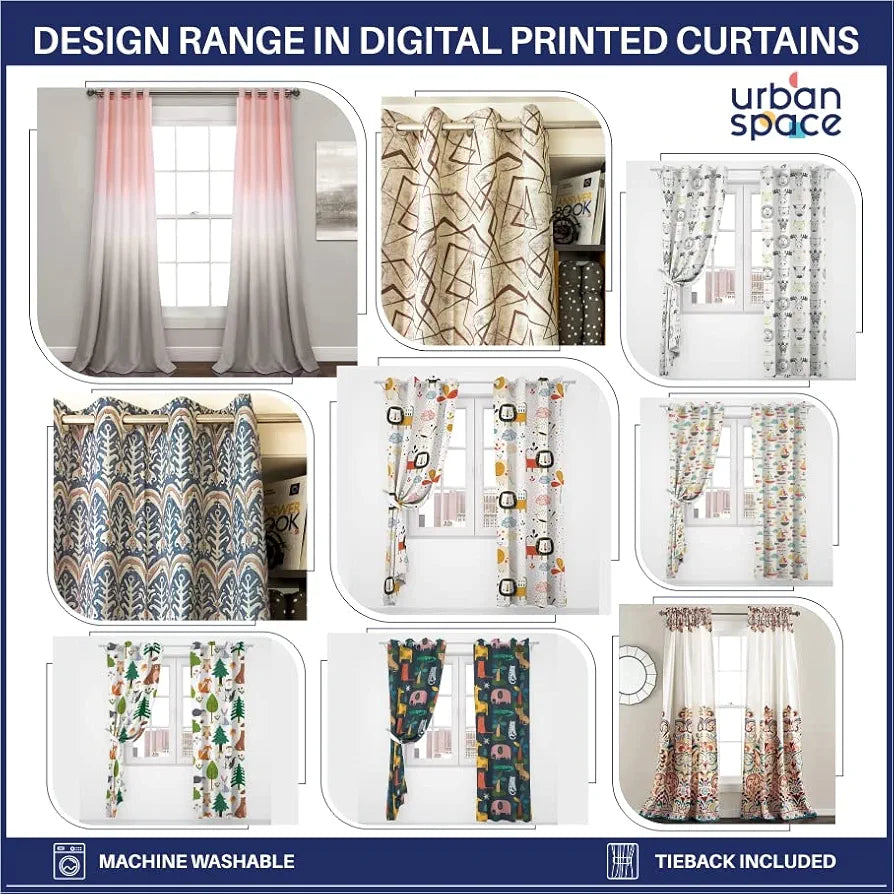 Urban Space Digital Printed Blackout Curtains for Door Bedroom, 80-85% Room Darkening Blackout Kids Decorative Curtains, 1 Piece Curtain with Eyelets and Tieback 