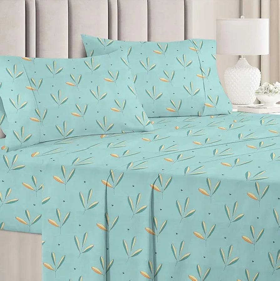 BSB HOME Premium Double Bedsheet with 2 Pillow Covers - 160 TC Supersoft Microfiber - Breathable & Wrinkle Free - 3 Pcs Set | Light Green and Aqua