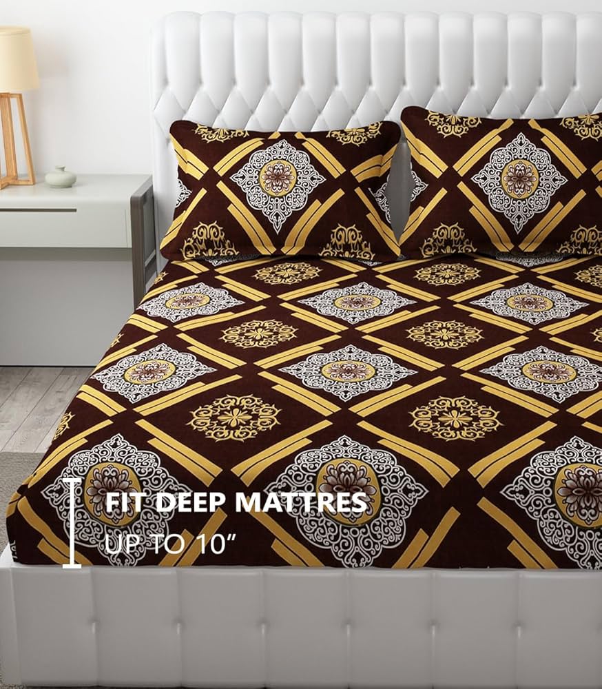 FRESH FROM LOOM Elastic Fitted Floral Bed Sheets King Size Bed With Two Pillow Cover | Soft Microfiber Bed Covers For Mattresses Tuck In | , 144 Tc