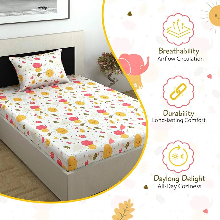 Divine Casa 144 TC 100% Cotton Single Bedsheet with 1 Pillow Cover | Skin-Friendly Fabric for Everyday Comfort | 223 X 145 CM | Abstract Pattern | Marlin White