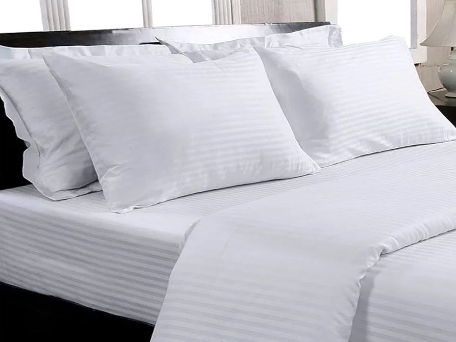 Trance Home Linen Zippered 100% Cotton 200TC Satin Stripe King Size Duvet Cover Quilt Cover Blanket Cover Razai Comforter Cover with 2 Pillow Covers 