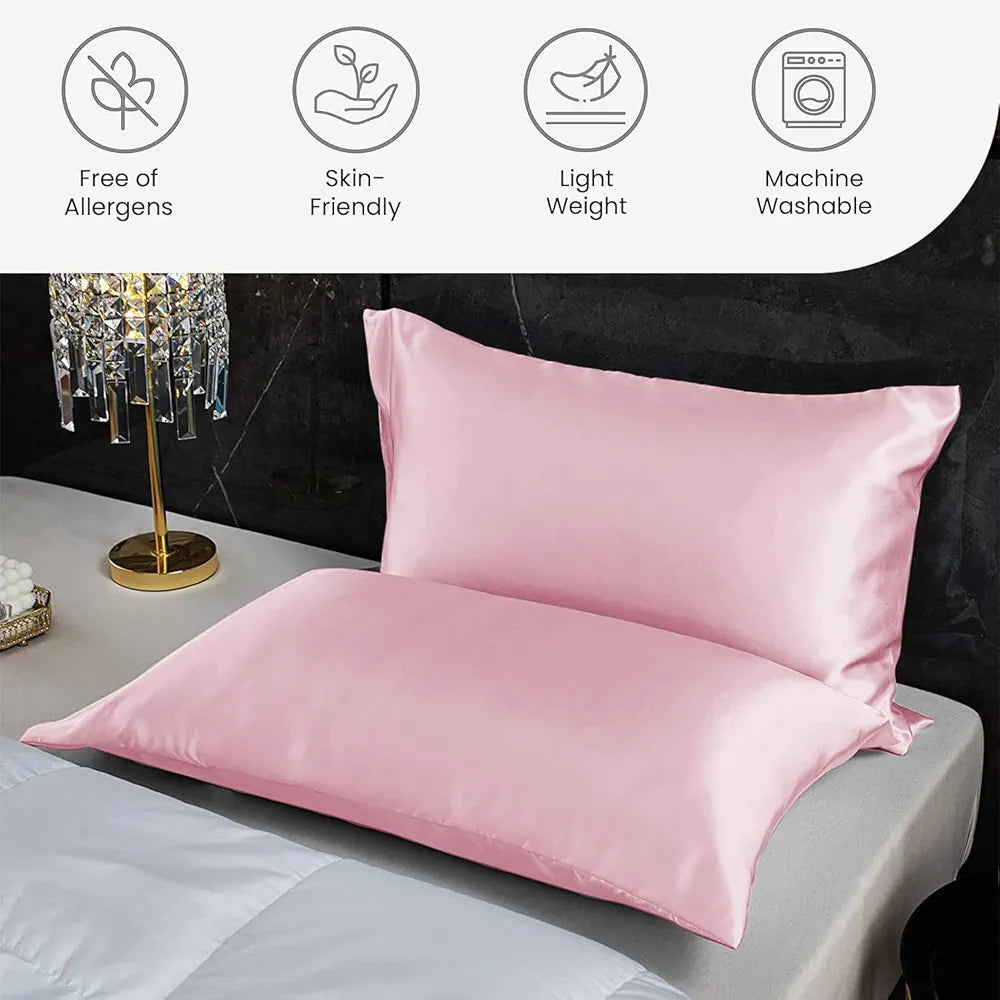 Cloth Fusion Satin Pillow Cover Set of 2 for Hair and Skin Care, Perfect Pillow case with 3 Satin Soft Scrunchies for Women 