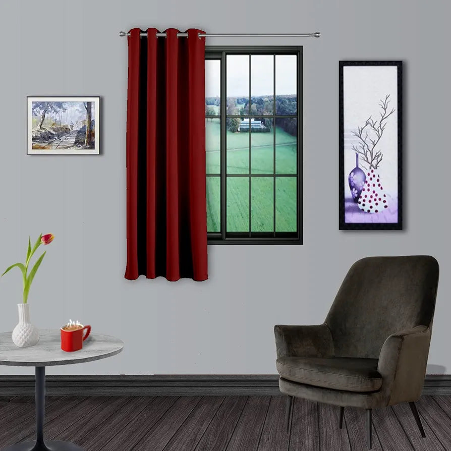 Divine Casa Semi Blackout Window Curtain 5 Feet | Cherry Red | Super Satin Fabric | Sunblock Light Filtering Panel with Metal Grommets | 1 Piece