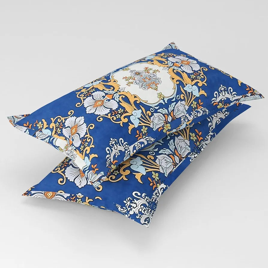 Homefab India 180 TC Microfiber Double BedSheet with 2 Pillow Covers -  -White, Blue, Floral