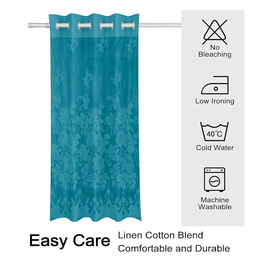 Kuber Industries Door Curtains | Premium Drapes for Bedroom | Sheer Curtain with 8 Rings | Parda for Living Room | Net Frill Door Curtain | 7 Ft | SY27 | Green
