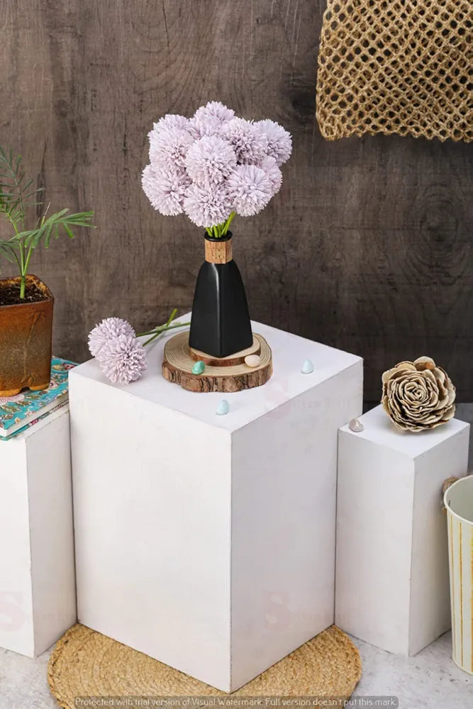 SATYAM KRAFT 5 Pcs Artificial Chrysanthemum Ball Flowers Fabric Sticks Bouquet for Ganpati Decoration Setup for Home, Office, Living Room, Table Decor Item  