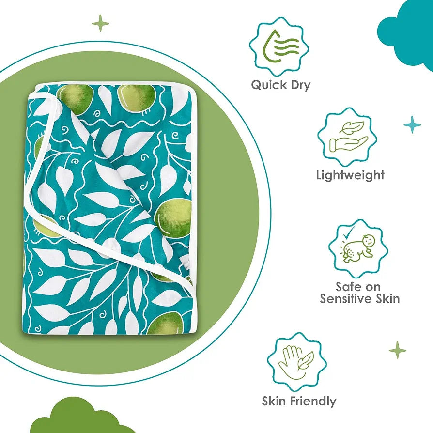 Divine Casa 100% Cotton Toddler Baby Blanket for for 0-4 Years I Skin Friendly Swaddle Dohar for Girls and Boys I 135x100 cm - Turquoise and Green