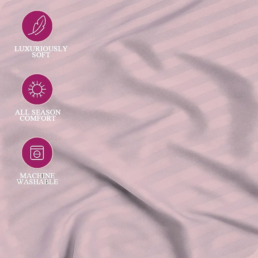 Trance Home Linen 100% Cotton 78x72 inch King Fitted 200TC Satin Stripe Elastic Fitted Bedsheet | Bedroom Hotels Daily Use Fitted Bedspread with 2 Pillow Covers 