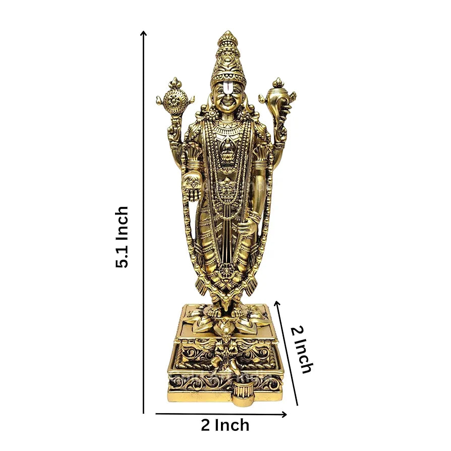 Gold Art India Lord Tirupati Balaji Gold Plated Matte Idol with Garuda for Car Dashboard | Vishnu Ji Idol for Office Desk | Venkateswara Swamy Murti for Home | Srinivasa Statue for Mandir 