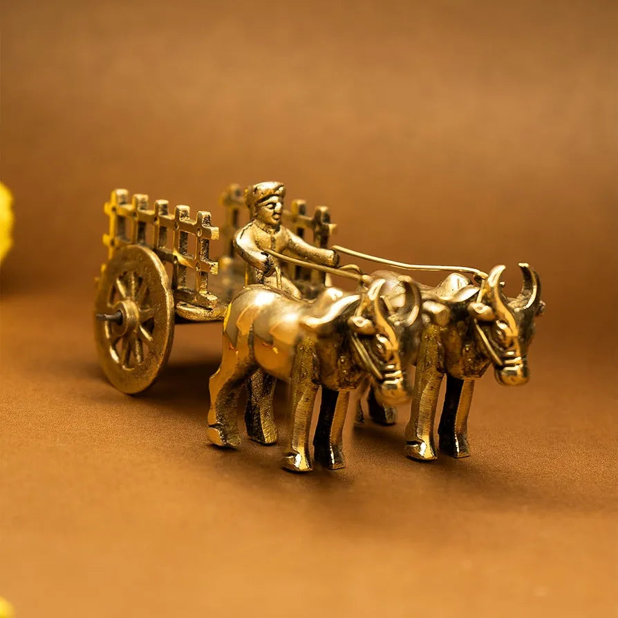 Ekhasa 100% Pure Brass Bullock Cart Home Decor  | Bailgadi for Gift | Bullock Cart Showpiece Brass Antique Decor Item | Bail gadi Brass Artifacts for Living Room Home Decorative Items