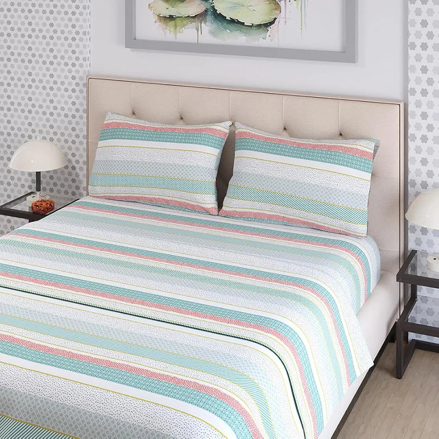 Zen Cotton Blend King Bedsheet Set  | 1 King Cotton Bedsheet & 2 Pillow Covers | Breathable & Anti-Wrinkle | 225 CVC | 