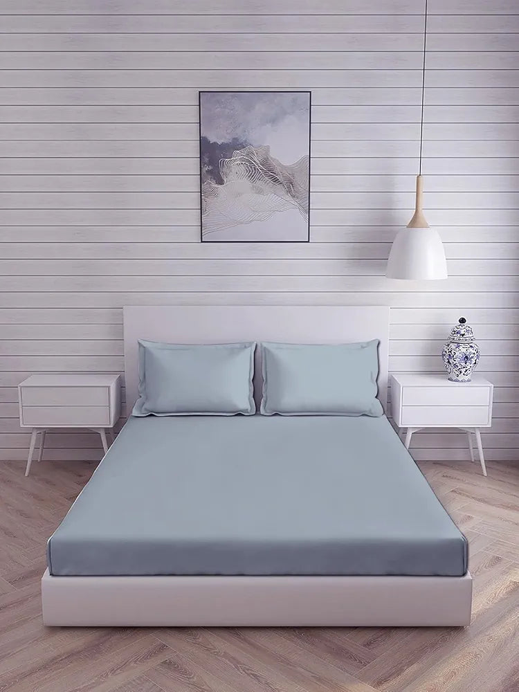 Trance Home Linen Premium 300 TC Pure 100% Cotton King Fitted Bedsheet with 2 Pillow Covers 