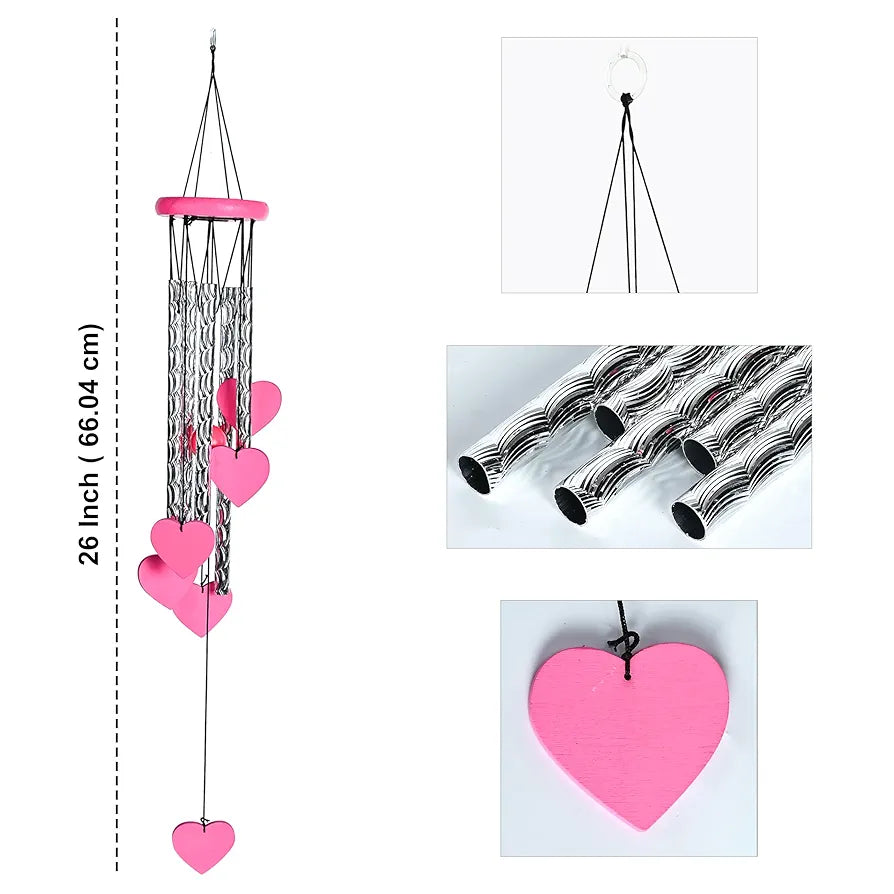 ZAICUS Pink Heart Wind Chime - Heart-Shaped Hanging Décor - Wind Chime for Home - Home Decor Items for Valentine’s Day & Special Moments