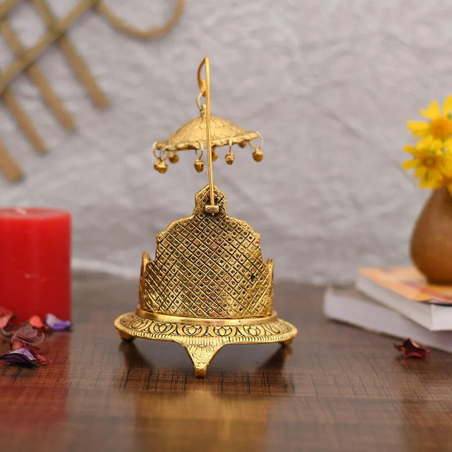 Collectible India Metal Singhasan Oval Shaped for Ganesha Krishna God Idols - Gold Plated Ladoo Gopal Pooja Chowki for Temple Mandir Puja Idol Decoration Items 