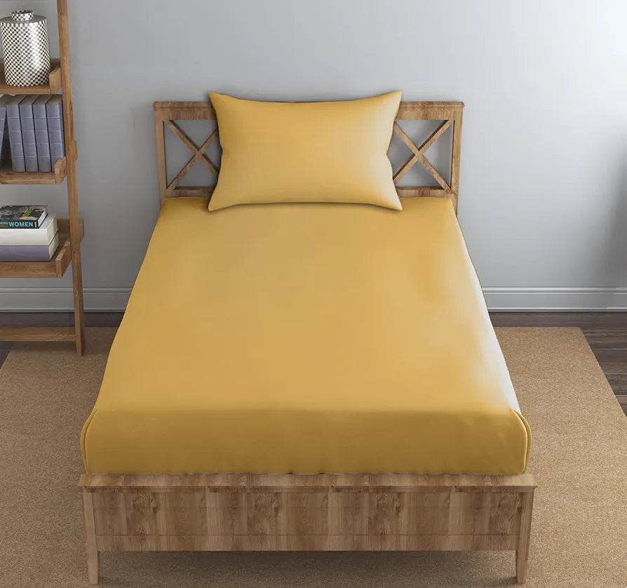 Trance Home Linen Premium 300 TC Pure 100% Cotton Single Size Fitted Bedsheet with 1 Pillow Cover 