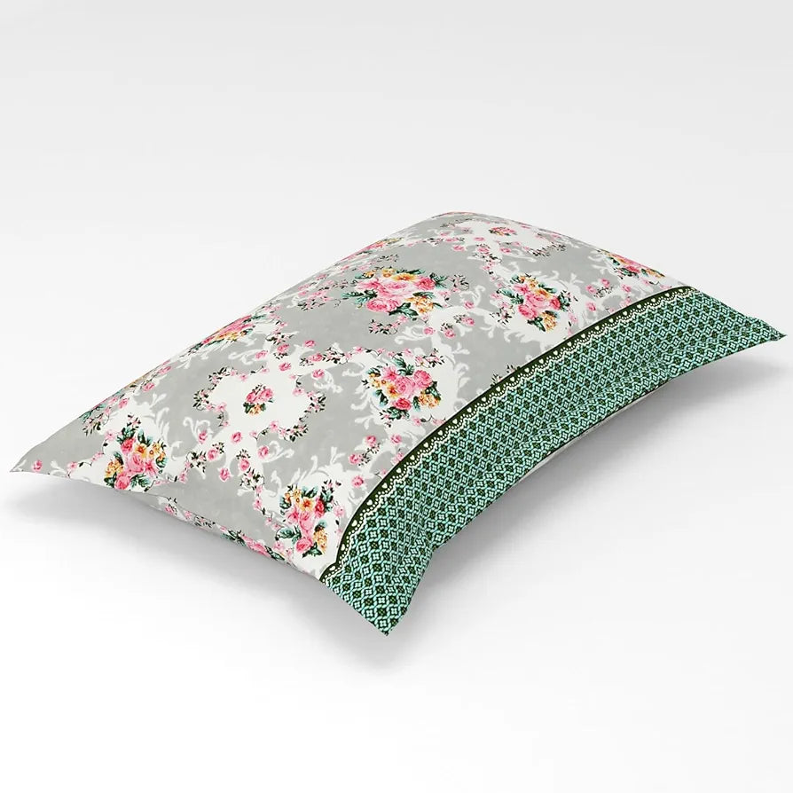 Homefab India 180 TC Microfiber Single BedSheet with 1 Pillow Cover - Green, Grey, Floral