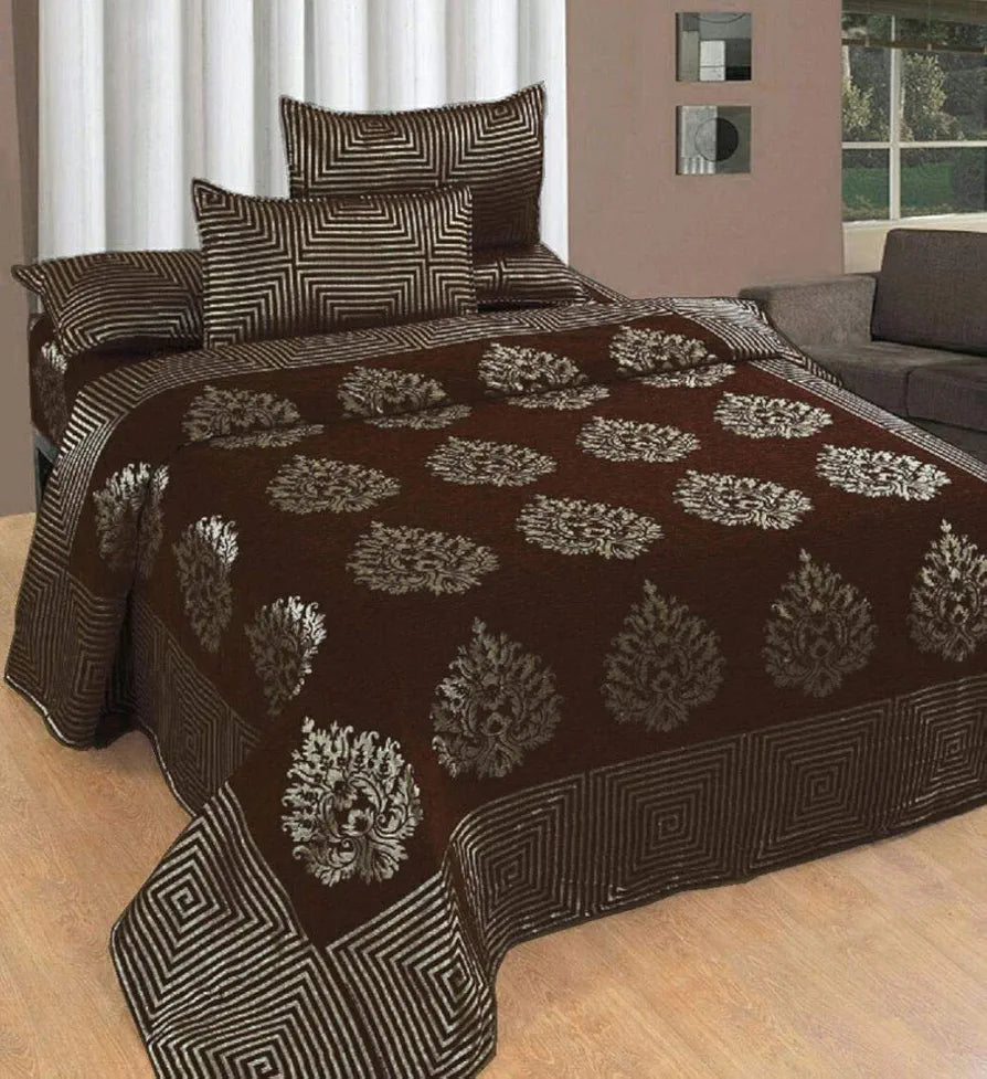 Fresh From Loom Chenille Velvet 500 TC Double Bed King Size Bedsheet with 2 Pillow Cover 