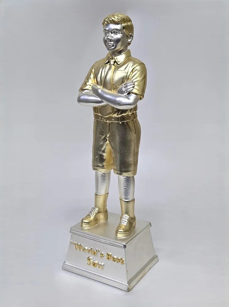 Gold Art India Best Son Figurine Gold & Silver Plated Matte | World's Best Son | Trophy for Son | Gift for Achievement | Idol Figurine for Inspiration | Study Table | Office Desk , 9'' Inch
