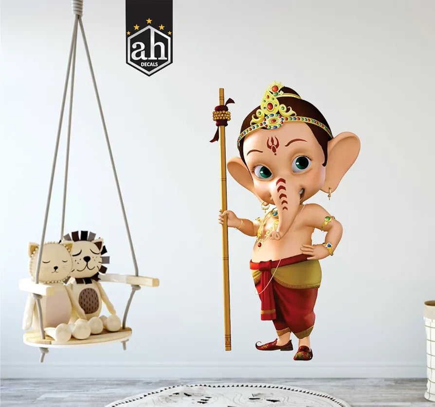 AH Decals Animated Ganesha Wall Sticker for Kids Room Play School PVC Vinyl Religion Wall Sticker, 65 x 50 cm-Self-Adhesive