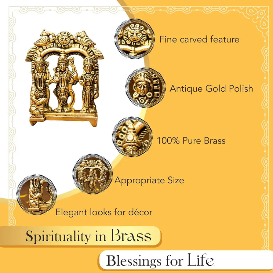 Ekhasa 100% Pure Brass Ram Darbar Murti  | Ram Darbar Statue for Home Decor and Office Desk | Ram Sita Laxman Hanuman Idol for Puja Room | Shree Ram Parivar Murti for Gift