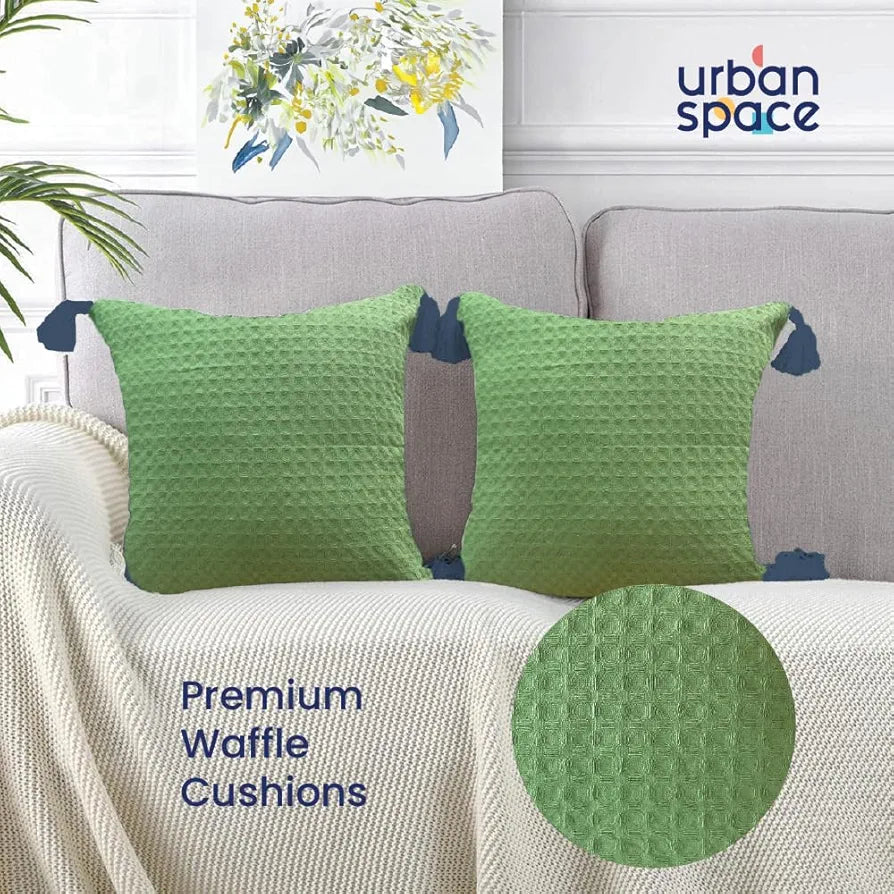 Urban Space Waffle Cotton Cushion Cover Set of 2, 16 inch x 16 inch Cushion Covers for Sofa, Bedroom, Living Room 