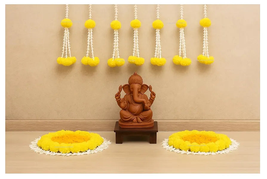 SPHINX Artificial Rajnigandha  Clustered Fluffy Marigold  Strings for Decoration of Home, Balcony, Walls, Hall, ganpati Backdrop Approx 2.33 ft - Pack of 6 