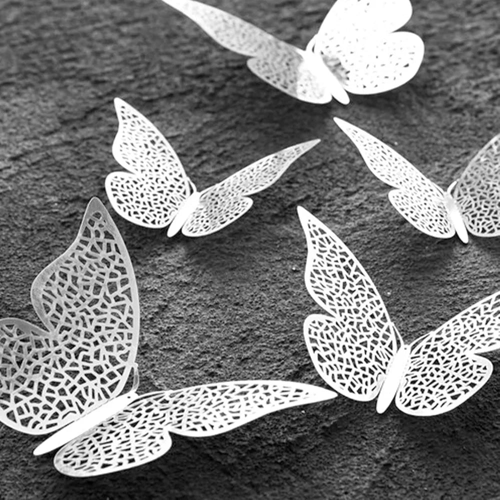 Xtore 12pcs 3D Home Decor Silver Butterfly Beautiful Decor 