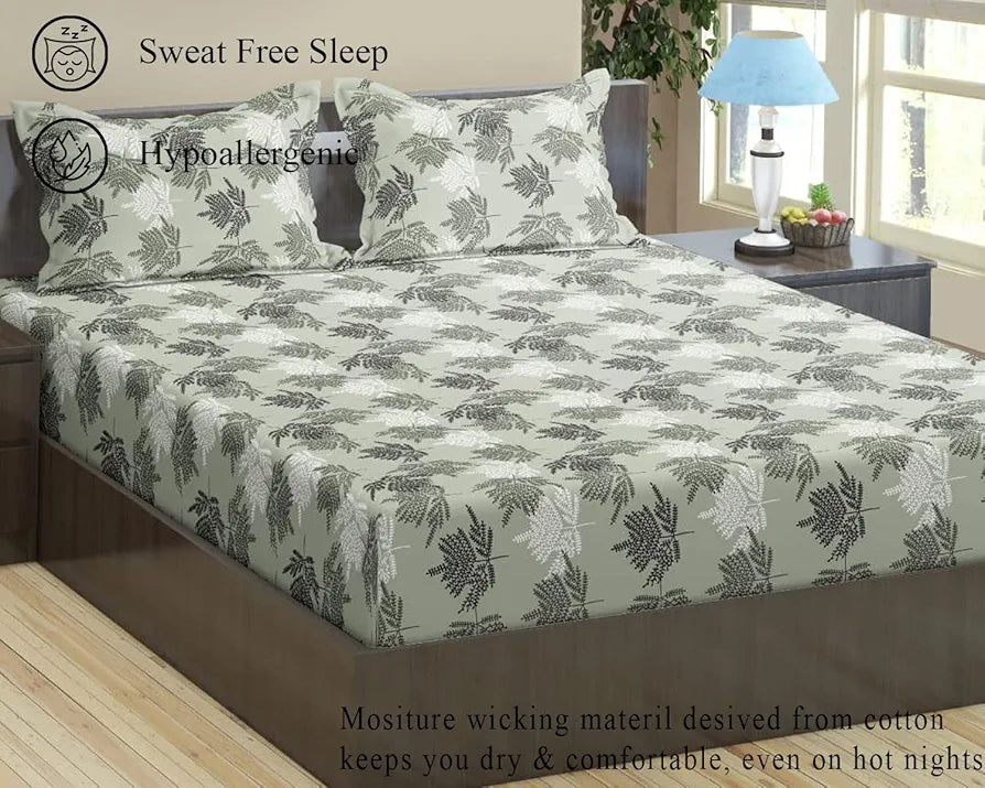 Trance Home Linen Pure 100% Cotton 144TC Printed Single Fitted Bedsheet with 1 Pillow Cover 