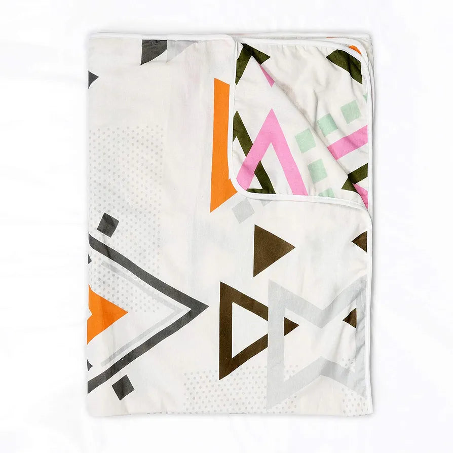 Divine Casa Glace Cotton 120 GSM Reversible Lightweight Printed Single Bed AC Dohar Blanket Quilt - Orange and Pink