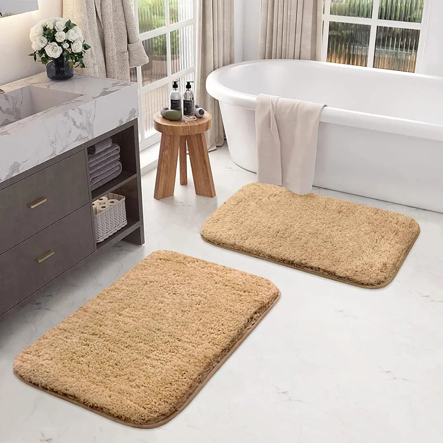 LUXE HOME INTERNATIONAL Bath Mat Super Soft Ultra Absorbent Rectangular Mat Microfibre 3200 GSM Door Mat For HOME/Kitchen/Bathroom/Bedroom/Kid'S Room Floor Mat  Pack Of 2, Brown