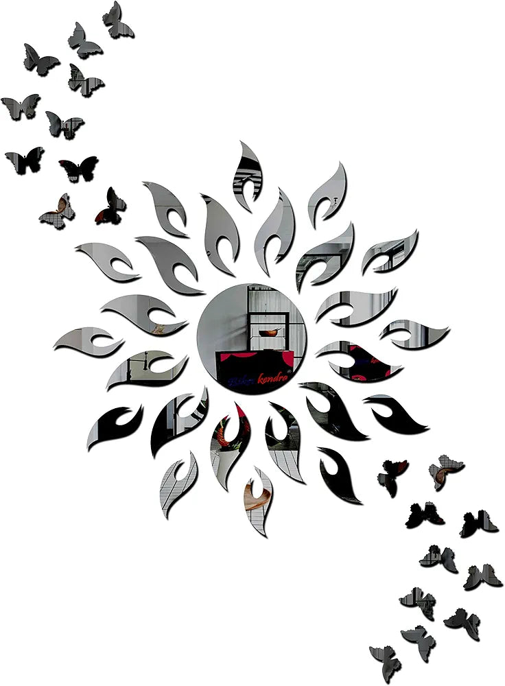Bikri Kendra - Sun with 20 Butterfly - 3D Acrylic Glass Wall Mount Mirror Wall Stickers , Pack of 1