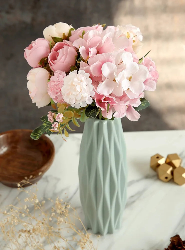 SATYAM KRAFT 1 Pcs Artificial Head Rose Peony Fake Flower Sticks Bunch - Decorative Flowers for Home, Living Room, Table, Wedding, Anniversary, Pooja  