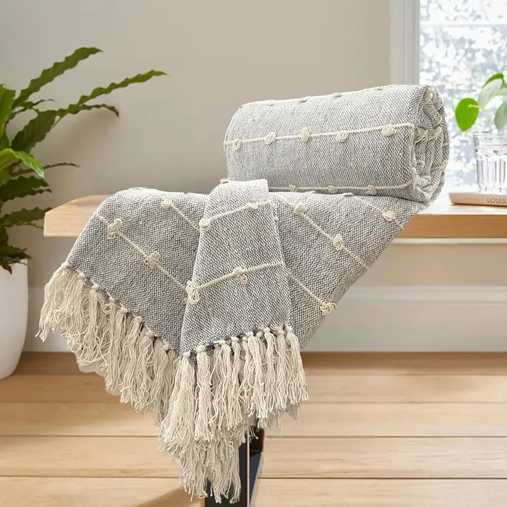 SAJAVAT HOME Hand-Knitted Pure Cotton Sofa Throw | 80x52 Inches/204x132 Cm | Smoke Grey Throw for Sofa, Bed, Chair & Travel - Ideal for All Season | Pack of 1