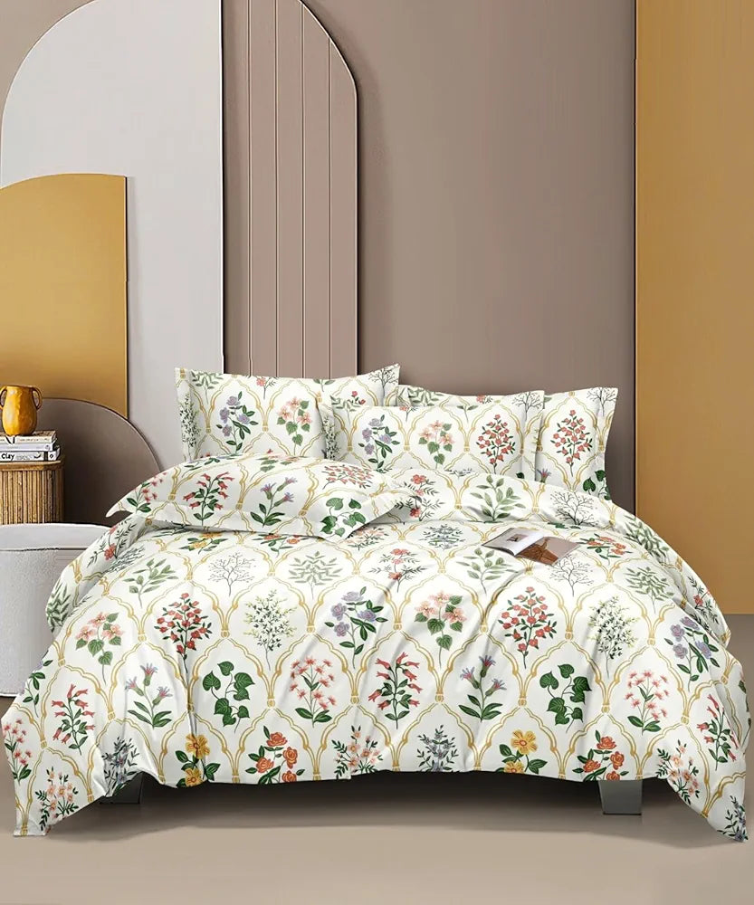 THE HOME STYLE Supersoft Cotton Feel Glace Cotton King Size Printed Flat Double Bedsheet wih 2 Pillow Cover II 400 TC, 90