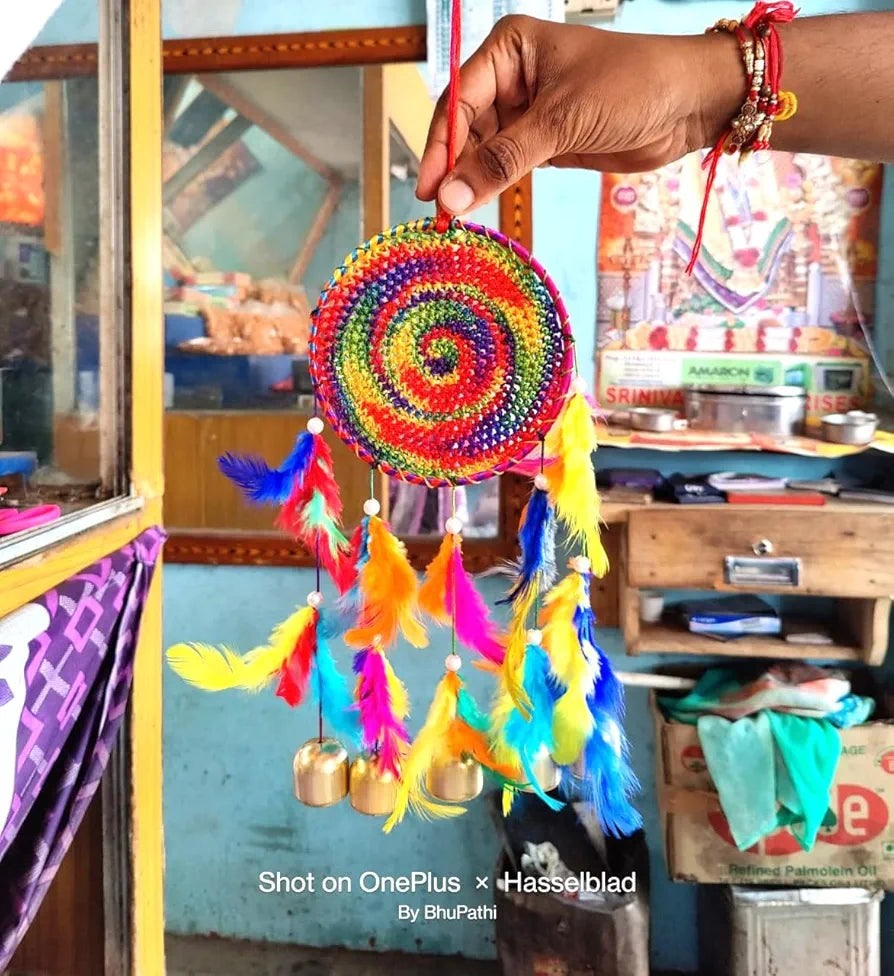 RPH Handicrafts Handmade Dream Catchers Wall Hangings with Metal Bell for Wall Decor, Bedroom, Balcony, Garden, Kids Room, Cafe, Shadi & Party, Size 30 x 13cm 