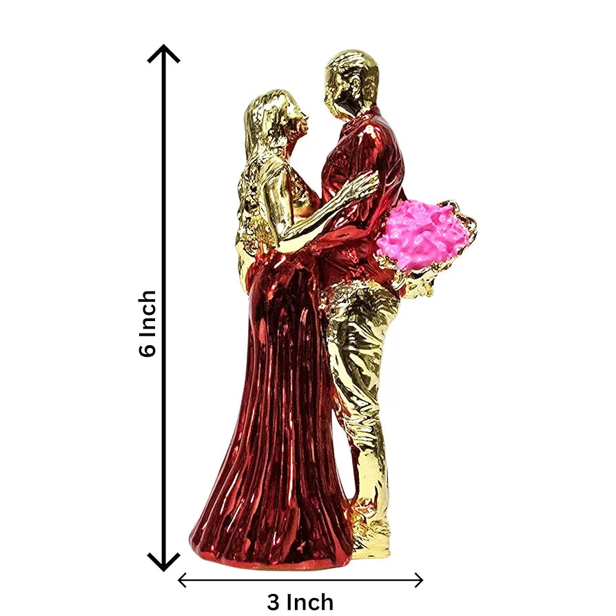 Gold Art India Romantic Couple Figurine Gold-Plated with Red Dress – 6 Inch | Love Couple Idol for Valentine, Anniversary, Birthday Gift | Home & Office Décor Showpiece