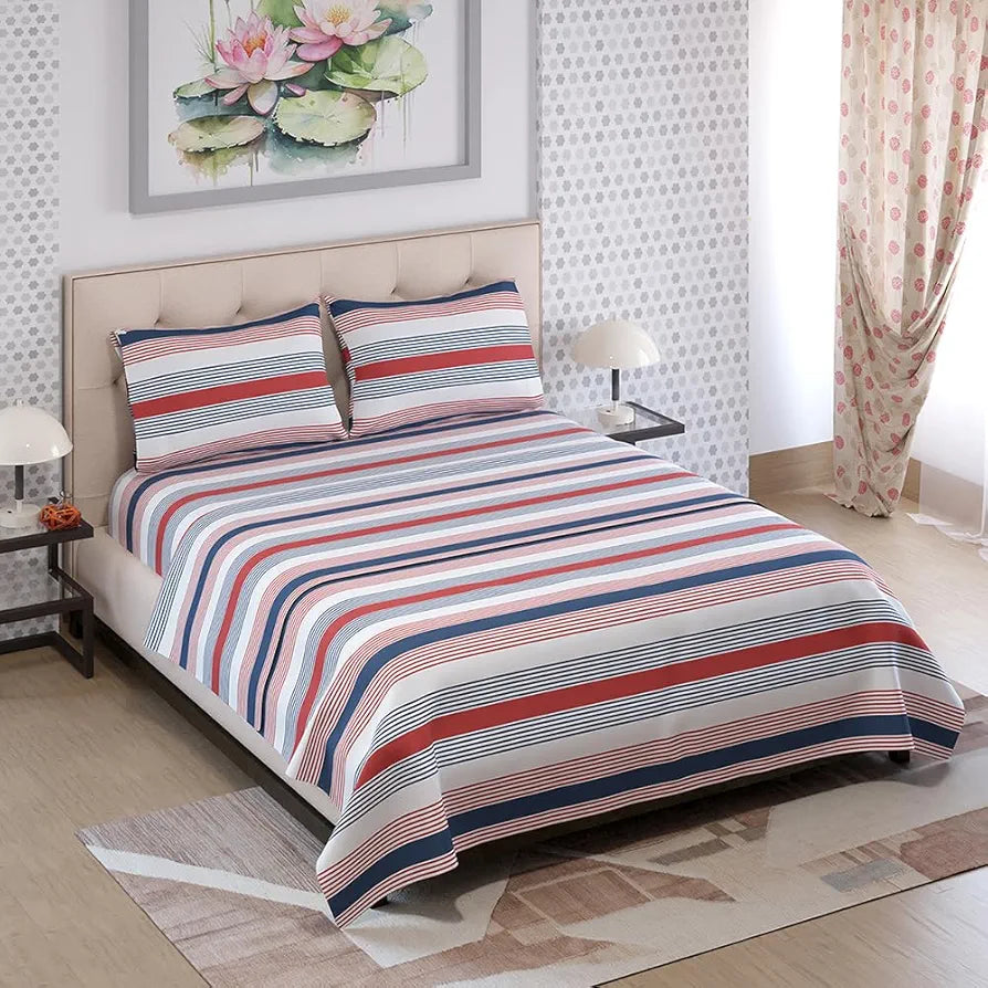 Zen Cotton Blend King Bedsheet Set  | 1 King Cotton Bedsheet & 2 Pillow Covers | Breathable & Anti-Wrinkle | 225 CVC | 