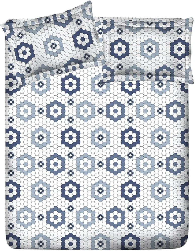 Layers Firenze 100% Cotton Bedsheet Set for All Seasons - Lightweight, Moisture Absorbent, Machine Washable & Easy to Care - Gift for Housewarming & More - 140 TC - Queen Size 