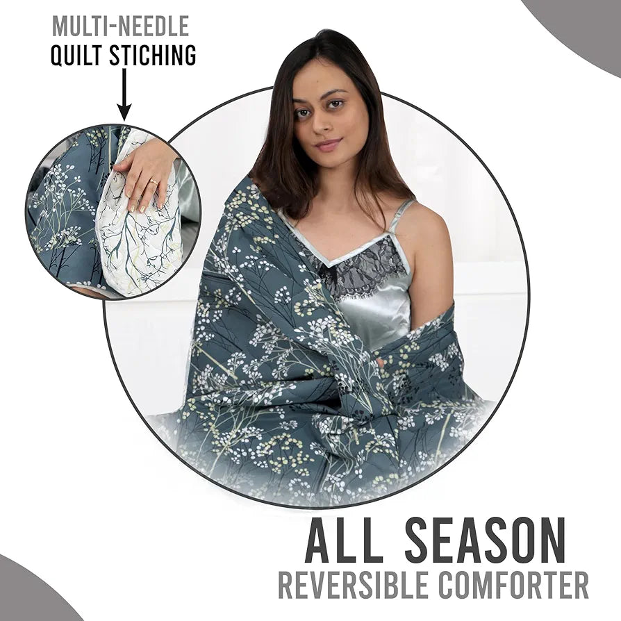 Divine Casa Microfibre All Weather Lightweight 120 GSM Printed Reversible Double Bed Quilt Comforter Blanket - | TC - 144