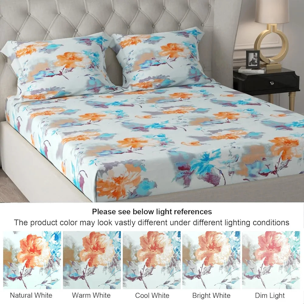 Cloth Fusion Glace Cotton Elastic Fitted Bedsheet for Double Bed King Size with 2 Pillow Covers, Soft Wrinkle Free Elastic Bedsheets for King Size Bed 