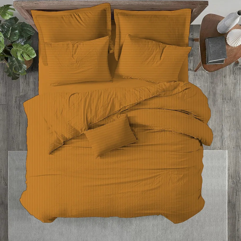 Trance Home Linen Zippered 100% Cotton 200 TC Satin Stripe Queen Duvet Cover Quilt Cover Razai Comforter Cover with 2 Pillow Covers 